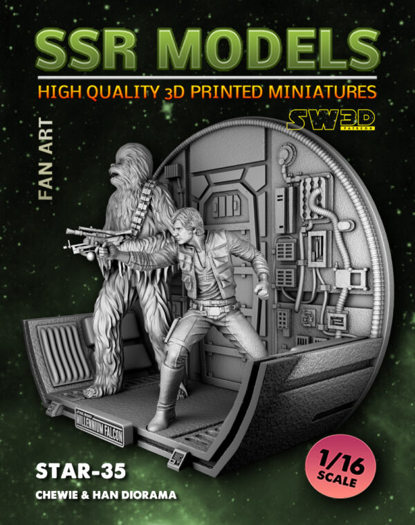 SSR.Models, Star-35, Fan Art 3D-print, Chewie and Han Diorama, skala 1:16