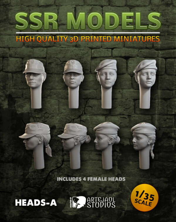 SSR Models, Heads-A, huvud 8 styck, 3D-print, skala 1:35