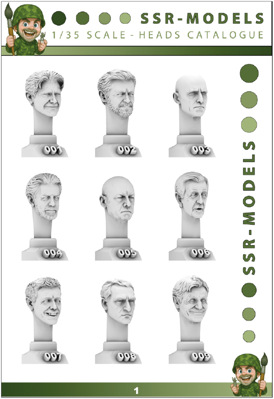 SSR Models, Huvud 1-9, 3D-print, skala 1:35